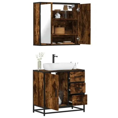 Set de muebles baño 2 pzas madera contrachapada roble ahumado de , Muebles de baño - Ref: Foro24-3300897, Precio: 165,44 €, D...