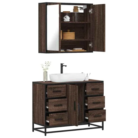 Set de muebles baño 2 pzas madera contrachapada marrón roble de , Muebles de baño - Ref: Foro24-3300904, Precio: 183,15 €, De...