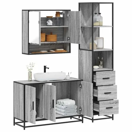 Set de muebles de baño 3 pzas madera contrachapada gris sonoma de , Muebles de baño - Ref: Foro24-3301163, Precio: 276,29 €, ...