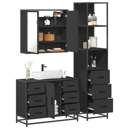 Juego de muebles de baño 3 pzas madera contrachapada negro de , Muebles de baño - Ref: Foro24-3301140, Precio: 305,96 €, Desc...