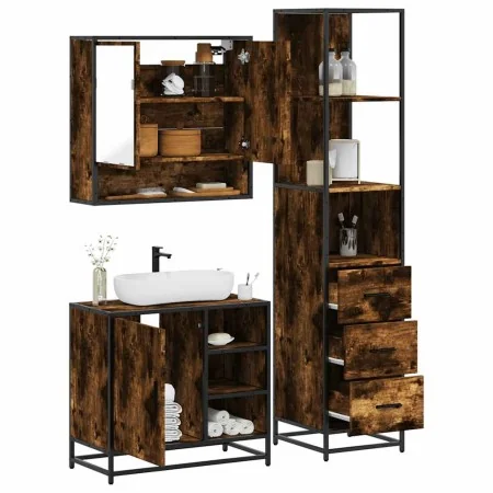 Set de muebles baño 3 pzas madera contrachapada roble ahumado by , Bathroom furniture - Ref: Foro24-3301177, Price: 226,97 €,...