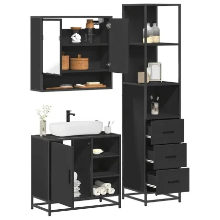 Juego de muebles de baño 3 pzas madera contrachapada negro by , Bathroom furniture - Ref: Foro24-3301175, Price: 262,44 €, Di...
