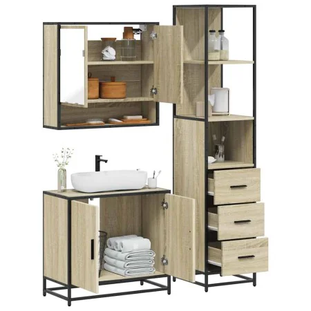 Set de muebles de baño 3 pzas madera contrachapada roble Sonoma von , Badezimmermöbel - Ref: Foro24-3301156, Preis: 246,21 €,...