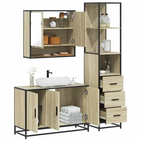 Set de muebles de baño 3 pzas madera contrachapada roble Sonoma by , Bathroom furniture - Ref: Foro24-3301161, Price: 263,19 ...
