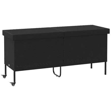 Caja almacenaje jardín ruedas ratán sintético negro 160x55x75cm by , Outdoor storage boxes - Ref: Foro24-4103831, Price: 142,...