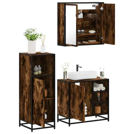 Set de muebles baño 3 pzas madera contrachapada roble ahumado by , Bathroom furniture - Ref: Foro24-3300967, Price: 218,53 €,...