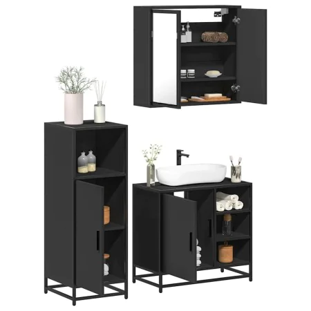 Juego de muebles de baño 3 pzas madera contrachapada negro de , Muebles de baño - Ref: Foro24-3300965, Precio: 229,56 €, Desc...