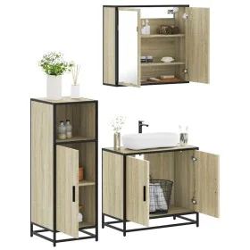 Set de muebles de baño 3 pzas madera contrachapada roble Sonoma von , Badezimmermöbel - Ref: Foro24-3300946, Preis: 200,39 €,...