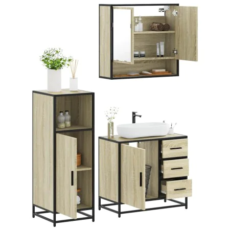 Set de muebles de baño 3 pzas madera contrachapada roble Sonoma von , Badezimmermöbel - Ref: Foro24-3300986, Preis: 221,51 €,...