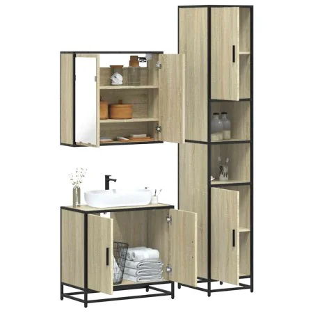 Set de muebles de baño 3 pzas madera contrachapada roble Sonoma by , Bathroom furniture - Ref: Foro24-3301066, Price: 281,66 ...