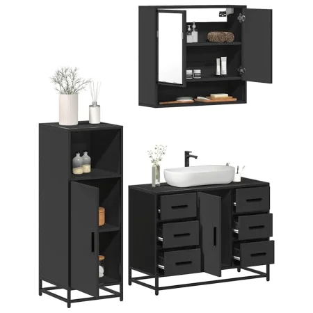 Juego de muebles de baño 3 pzas madera contrachapada negro by , Bathroom furniture - Ref: Foro24-3300990, Price: 269,43 €, Di...