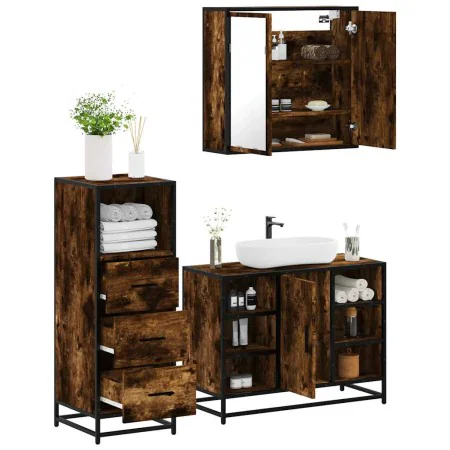Set de muebles baño 3 pzas madera contrachapada roble ahumado von , Badezimmermöbel - Ref: Foro24-3301032, Preis: 235,84 €, R...