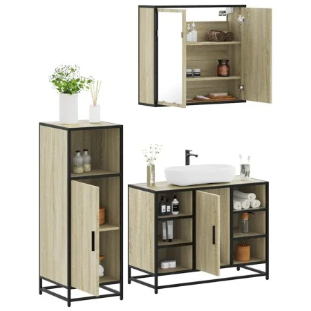 Set de muebles de baño 3 pzas madera contrachapada roble Sonoma de , Muebles de baño - Ref: Foro24-3300971, Precio: 212,44 €,...