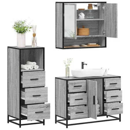 Set de muebles de baño 3 pzas madera contrachapada gris sonoma de , Muebles de baño - Ref: Foro24-3301053, Precio: 289,99 €, ...