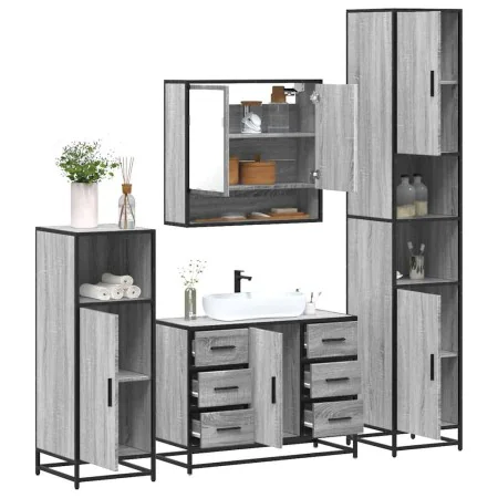 Set de muebles de baño 4 pzas madera contrachapada gris sonoma by , Bathroom furniture - Ref: Foro24-3301233, Price: 471,33 €...