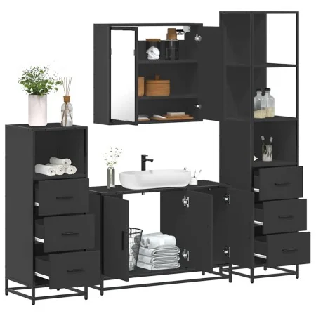 Juego de muebles de baño 4 pzas madera contrachapada negro von , Badezimmermöbel - Ref: Foro24-3301250, Preis: 360,33 €, Raba...