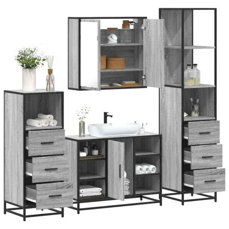 Set de muebles de baño 4 pzas madera contrachapada gris sonoma de , Muebles de baño - Ref: Foro24-3301273, Precio: 348,64 €, ...