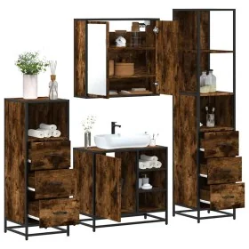 Set de muebles baño 4 pzas madera contrachapada roble ahumado von , Badezimmermöbel - Ref: Foro24-3301267, Preis: 313,22 €, R...