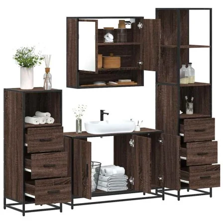Set de muebles baño 4 pzas madera contrachapada roble marrón by , Bathroom furniture - Ref: Foro24-3301284, Price: 349,63 €, ...