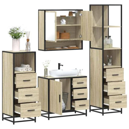 Juego de muebles de baño 4 pzas contrachapada roble sonoma von , Badezimmermöbel - Ref: Foro24-3301286, Preis: 338,80 €, Raba...
