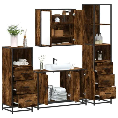 Set de muebles baño 4 pzas madera contrachapada roble ahumado von , Badezimmermöbel - Ref: Foro24-3301252, Preis: 321,03 €, R...