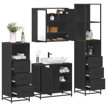 Juego de muebles de baño 4 pzas madera contrachapada negro von , Badezimmermöbel - Ref: Foro24-3301265, Preis: 351,58 €, Raba...