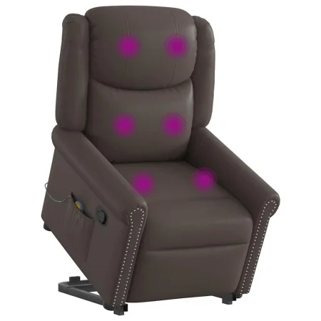 Sillón reclinable masaje pie cuero sintético marrón brillante by , Armchairs - Ref: Foro24-3303421, Price: 311,64 €, Discount: %