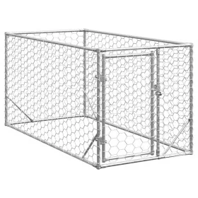Perrera de exterior puerta acero galvanizado plateado 2x1x1 m by , Dog kennels - Ref: Foro24-4105410, Price: 82,59 €, Discoun...