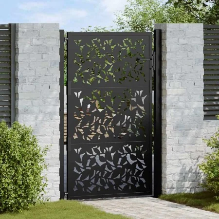 Puerta de jardín de diseño de hojas de acero negra 105x155 cm by , garden gates - Ref: Foro24-4100961, Price: 206,38 €, Disco...