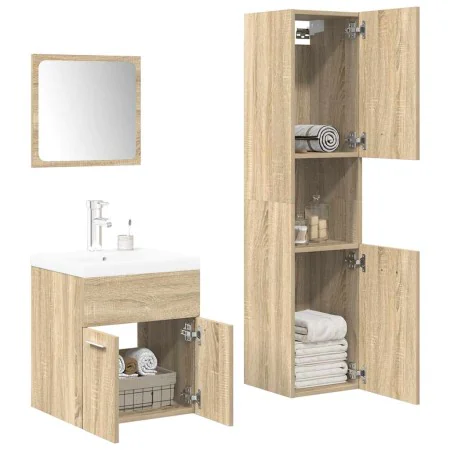 Juego de muebles de baño 4 pzas contrachapada roble Sonoma de , Muebles de baño - Ref: Foro24-3325023, Precio: 207,64 €, Desc...