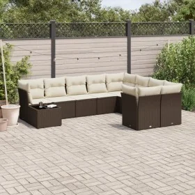Set de sofás de jardín 10 pzas y cojines ratán sintético marrón by , Garden sets - Ref: Foro24-3250032, Price: 642,81 €, Disc...