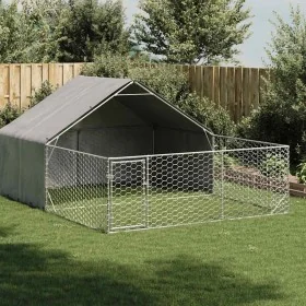Caseta perros exterior con corral 4x3x1,9 m acero galvanizado by , Dog kennels - Ref: Foro24-3329241, Price: 215,68 €, Discou...