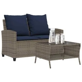 Sofá jardín de 2 plazas con cojín y mesa gris ratán sintético by , Outdoor sofas - Ref: Foro24-4103852, Price: 223,98 €, Disc...