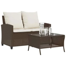 Sofá jardín de 2 plazas con cojín y mesa marrón ratán sintético von , Outdoor-Sofas - Ref: Foro24-4103846, Preis: 223,67 €, R...