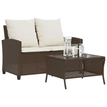Sofá jardín de 2 plazas con cojín y mesa marrón ratán sintético von , Outdoor-Sofas - Ref: Foro24-4103846, Preis: 223,67 €, R...