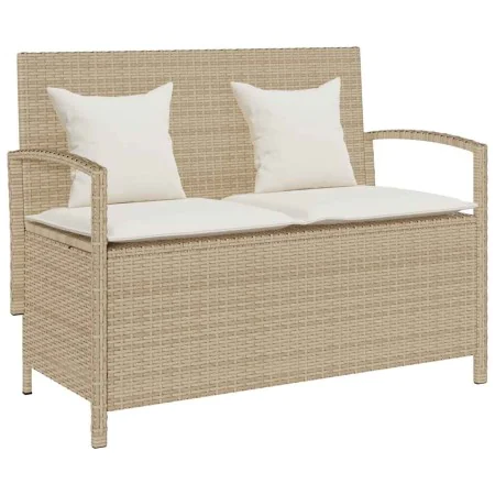 Banco de jardín con almacenaje y cojín beige ratán sintético by , garden benches - Ref: Foro24-4104215, Price: 196,48 €, Disc...
