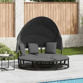 Tumbona cama de jardín con capota y cojines ratán PE negro by , Outdoor beds - Ref: Foro24-4108234, Price: 350,42 €, Discount: %