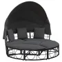Tumbona cama de jardín con capota y cojines ratán PE negro by , Outdoor beds - Ref: Foro24-4108234, Price: 350,42 €, Discount: %