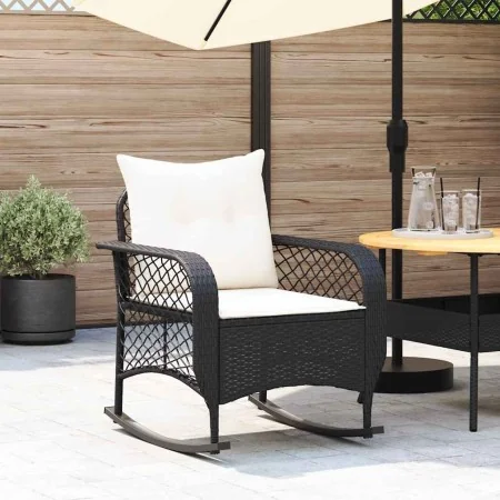 Silla mecedora de jardín con cojines ratán sintético negro by , Garden chairs - Ref: Foro24-4104193, Price: 115,83 €, Discoun...