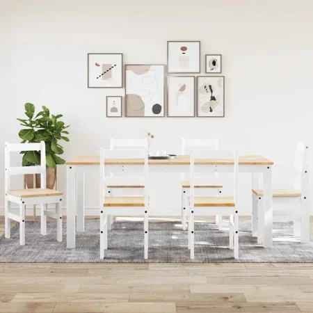Juego de comedor Panama 7 pzas madera maciza de pino blanco by , Furniture sets for kitchens and dining rooms - Ref: Foro24-3...