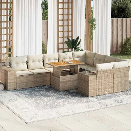 Set sofás jardín y cojines 10 pzas ratán sintético acacia beige by , Garden sets - Ref: Foro24-3327418, Price: 771,18 €, Disc...