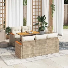 Set sofás jardín y cojines 6 pzas ratán sintético acacia beige by , Garden sets - Ref: Foro24-3327439, Price: 498,92 €, Disco...