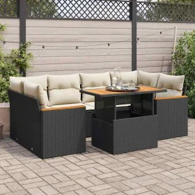 Set sofás jardín y cojines 6 pzas ratán sintético acacia negro by , Garden sets - Ref: Foro24-3327451, Price: 476,76 €, Disco...
