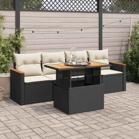 Set sofás jardín y cojines 5 pzas ratán sintético acacia negro by , Garden sets - Ref: Foro24-3327430, Price: 331,00 €, Disco...