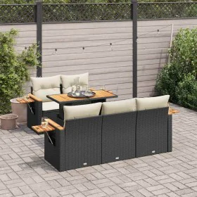 Set sofás jardín y cojines 6 pzas ratán sintético acacia negro von , Gartensets - Ref: Foro24-3327549, Preis: 458,05 €, Rabat...