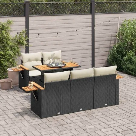 Set sofás jardín y cojines 6 pzas ratán sintético acacia negro by , Garden sets - Ref: Foro24-3327549, Price: 458,06 €, Disco...