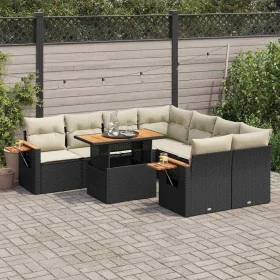 Set sofás jardín y cojines 9 pzas ratán sintético acacia negro von , Gartensets - Ref: Foro24-3327577, Preis: 589,28 €, Rabat...