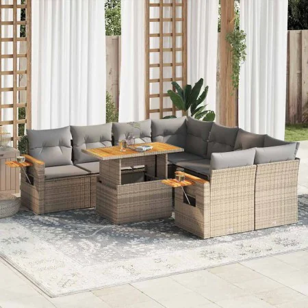 Set sofás jardín y cojines 9 pzas ratán sintético acacia beige von , Gartensets - Ref: Foro24-3327580, Preis: 640,97 €, Rabat...