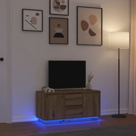 Mueble de TV con luces LED roble artesanal 100x41x50 cm de , Muebles TV - Ref: Foro24-861417, Precio: 104,57 €, Descuento: %