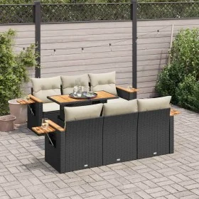 Set sofás jardín y cojines 7 pzas ratán sintético acacia negro by , Garden sets - Ref: Foro24-3327556, Price: 509,93 €, Disco...